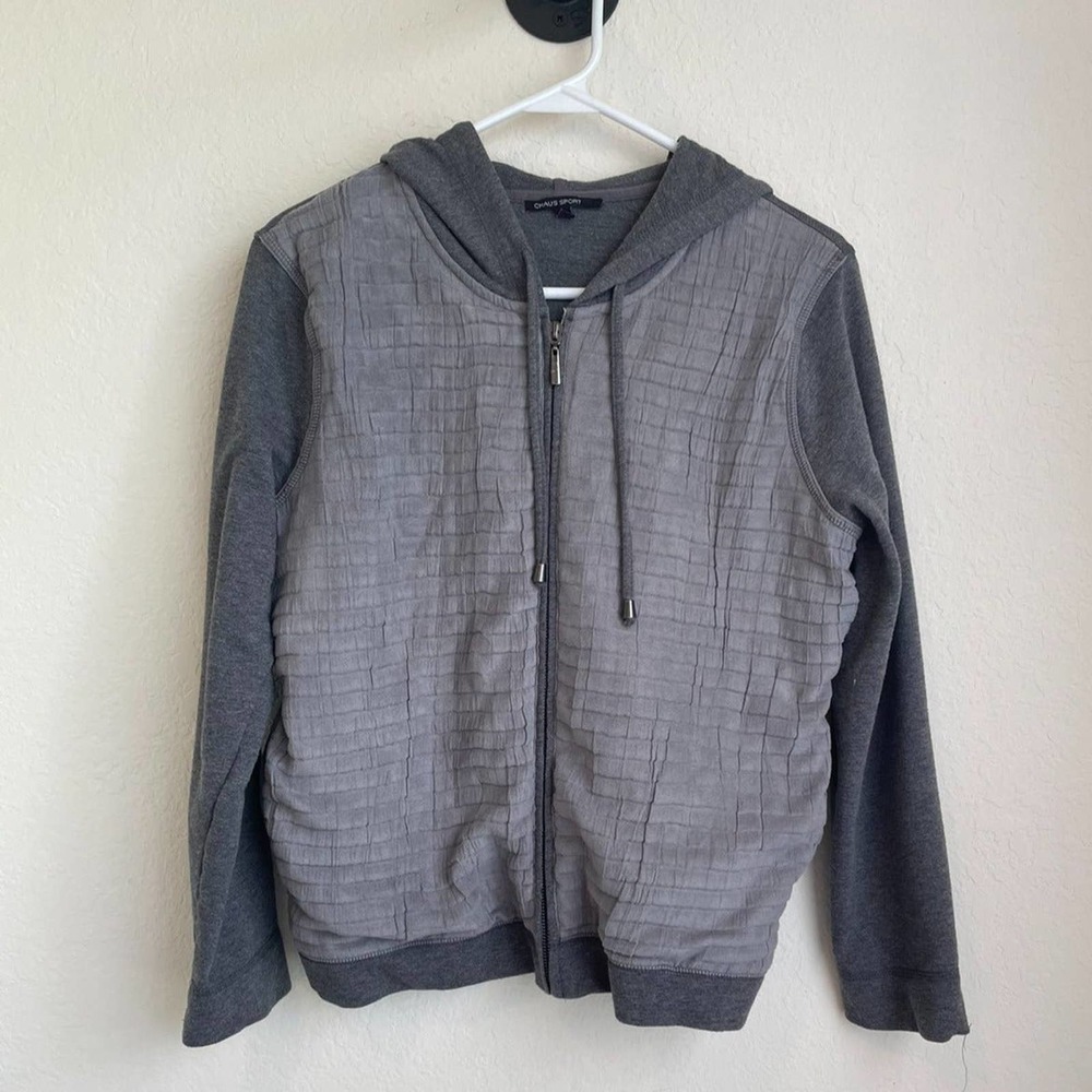 Chaus Sport Gray Cotton Hoodie Zip-Up Soft Comfy Petite Medium Ribbed 2 Tone